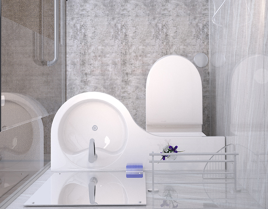 Kamar Mandi Terintegrasi Modular Dinding Kaca dengan Panel Interior Serat Resin PEC