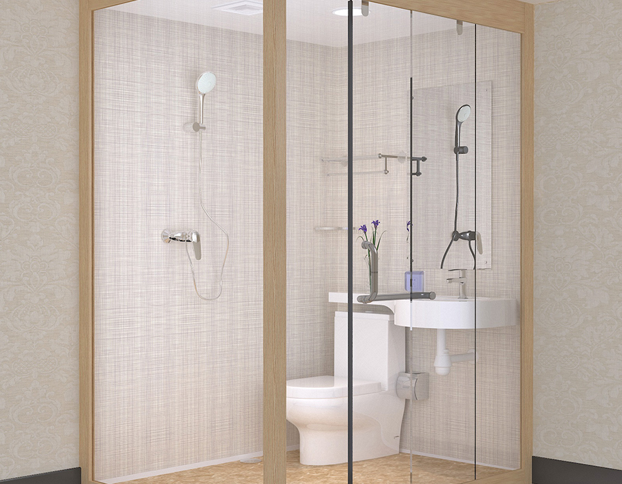 Kamar Mandi Modular Hotel dengan Panel Dinding Interior Serat Resin PEC dan Dinding Eksterior Kaca