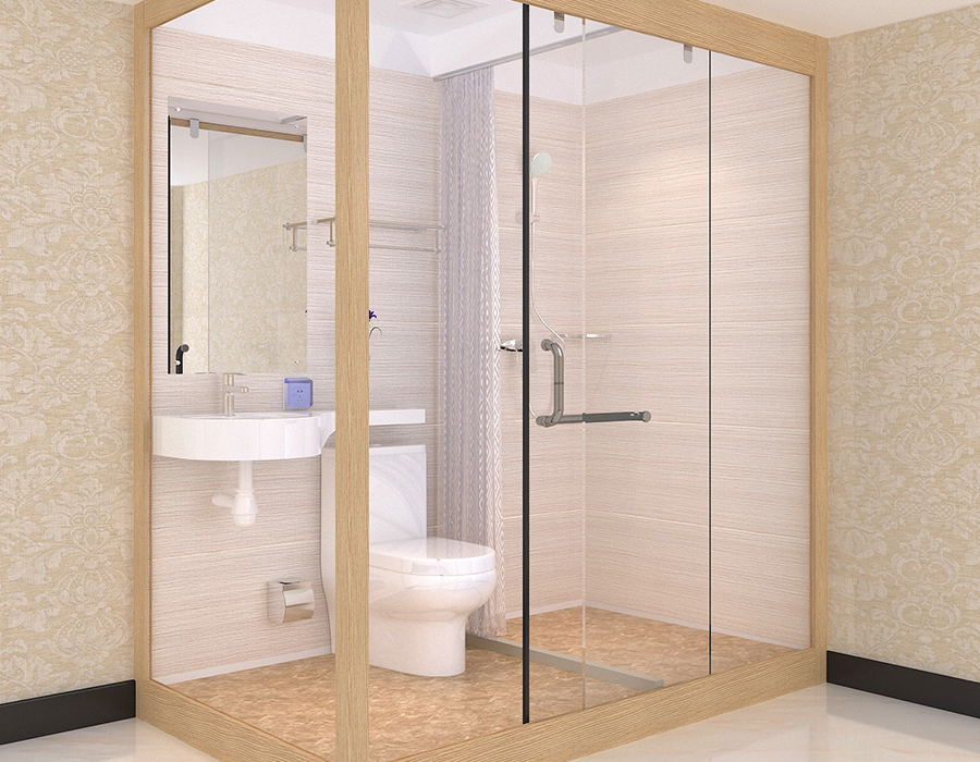 Kamar Mandi Modular Hotel dengan Panel Interior Fiber Resin PEC dan Dinding Eksterior Kaca