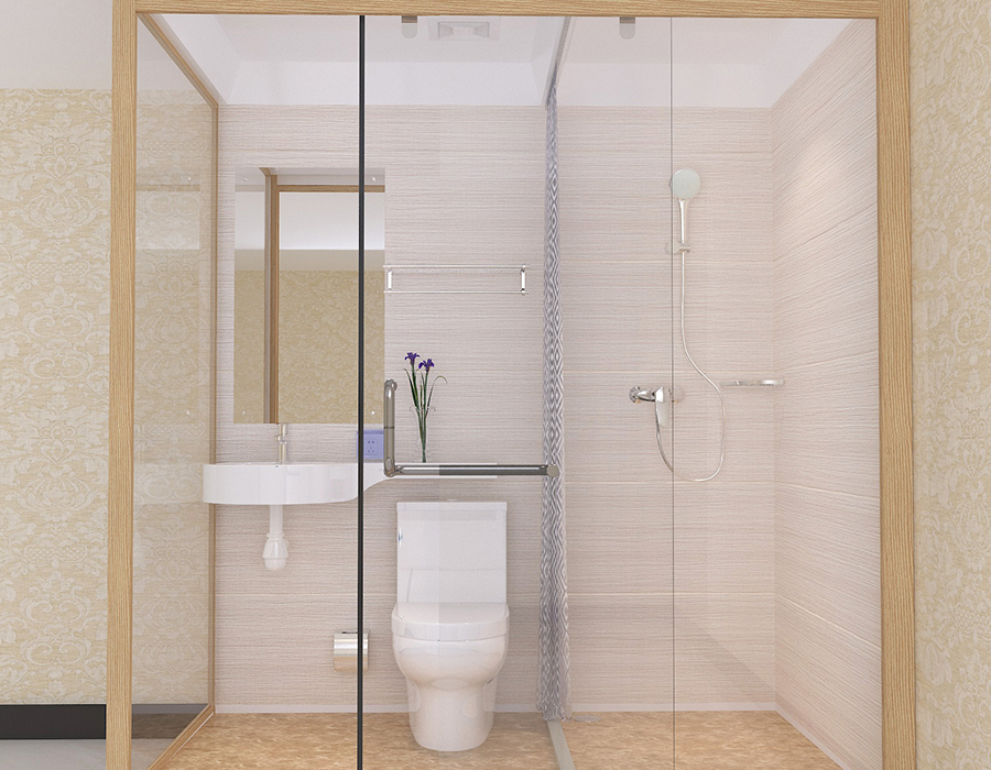 Kamar Mandi Modular Hotel dengan Panel Interior Fiber Resin PEC dan Dinding Eksterior Kaca