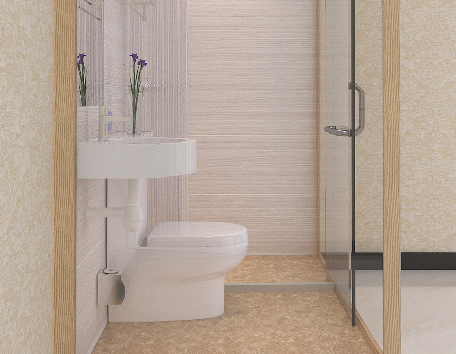 Kamar Mandi Modular Hotel dengan Panel Interior Fiber Resin PEC dan Dinding Eksterior Kaca