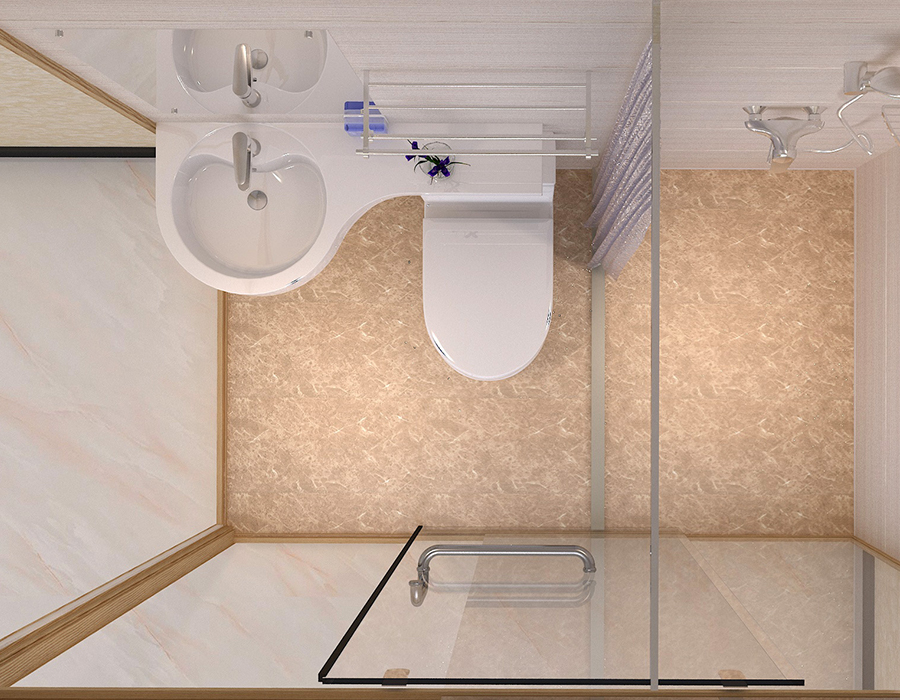 Kamar Mandi Modular Hotel dengan Panel Interior Fiber Resin PEC dan Dinding Eksterior Kaca