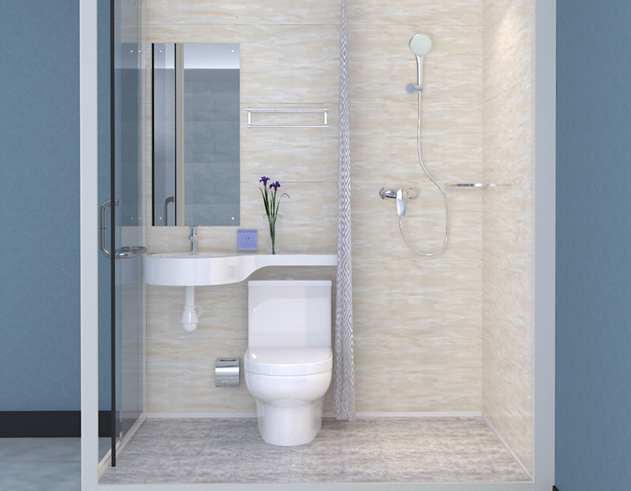 Kamar Mandi Prefabrikasi Modular dengan Dinding Eksterior Kaca untuk Pemasangan yang Cepat dan Efisien