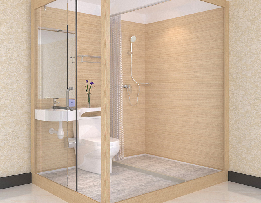 Kamar Mandi Prefabrikasi dengan Panel Dinding Bagian Dalam Serat Resin PEC dan Dinding Luar Kaca