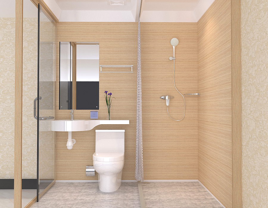 Kamar Mandi Prefabrikasi dengan Panel Dinding Bagian Dalam Serat Resin PEC dan Dinding Luar Kaca