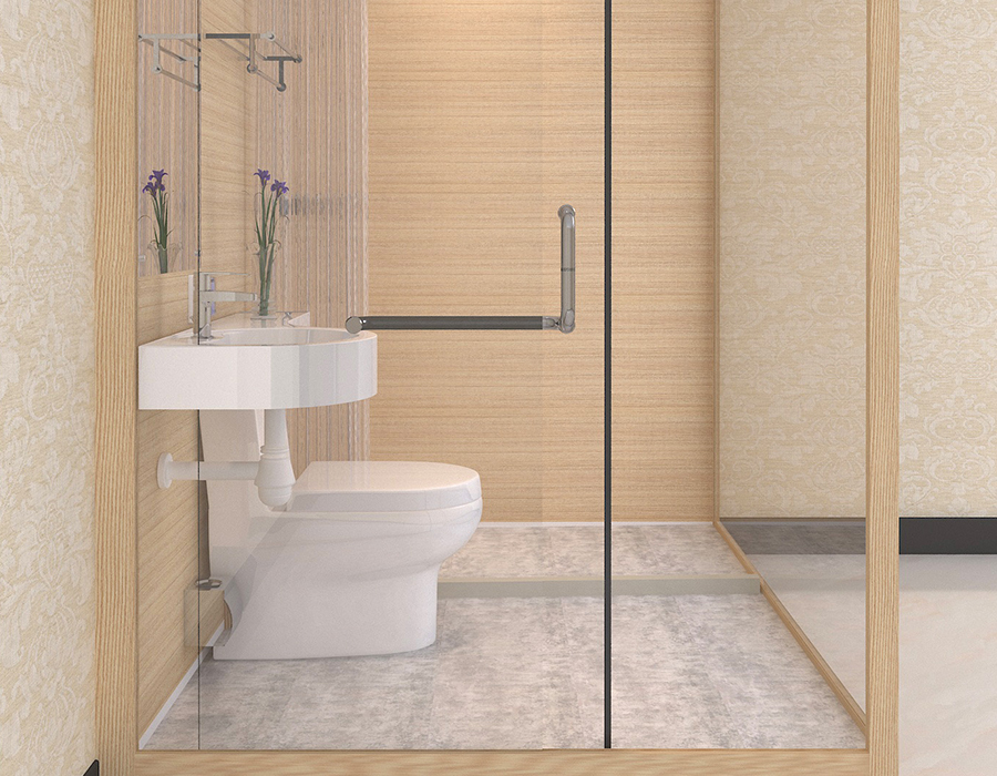 Kamar Mandi Prefabrikasi dengan Panel Dinding Bagian Dalam Serat Resin PEC dan Dinding Luar Kaca