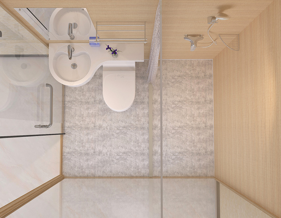 Kamar Mandi Prefabrikasi dengan Panel Dinding Bagian Dalam Serat Resin PEC dan Dinding Luar Kaca