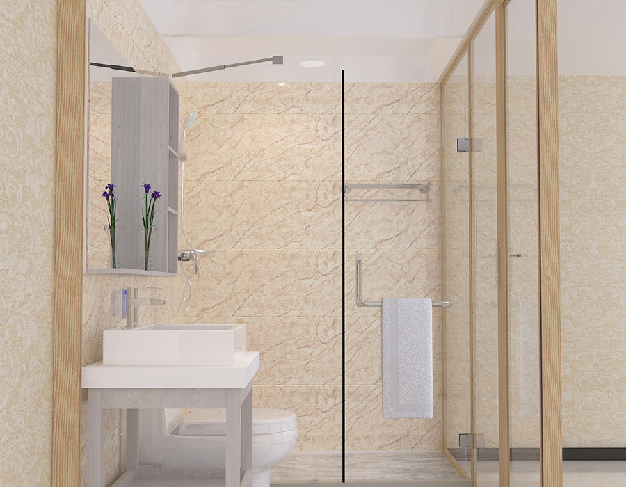 Kamar Mandi Terintegrasi Asrama Menampilkan Panel Interior Serat Resin PEC dan Dinding Eksterior Kaca