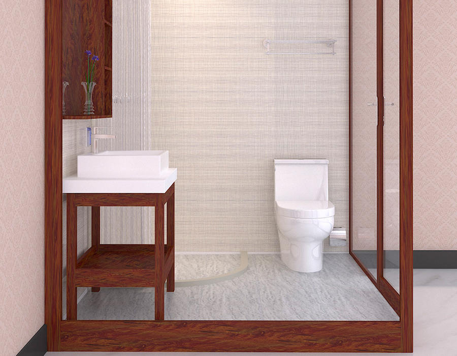 PEC Resin Fiber & Kamar Mandi Modular Apartemen RTM Base dengan Dinding Kaca