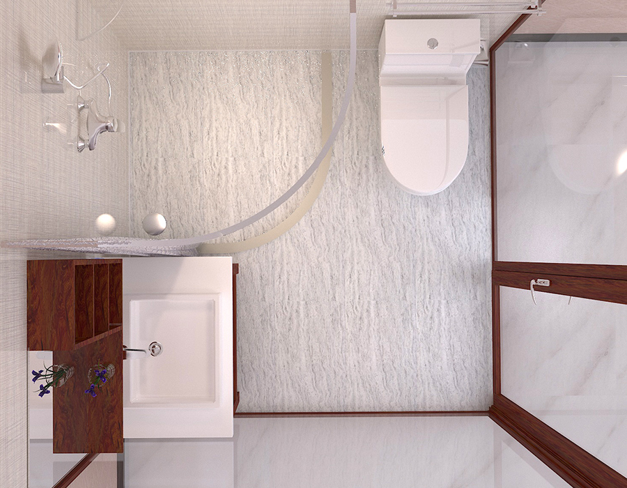 PEC Resin Fiber & Kamar Mandi Modular Apartemen RTM Base dengan Dinding Kaca