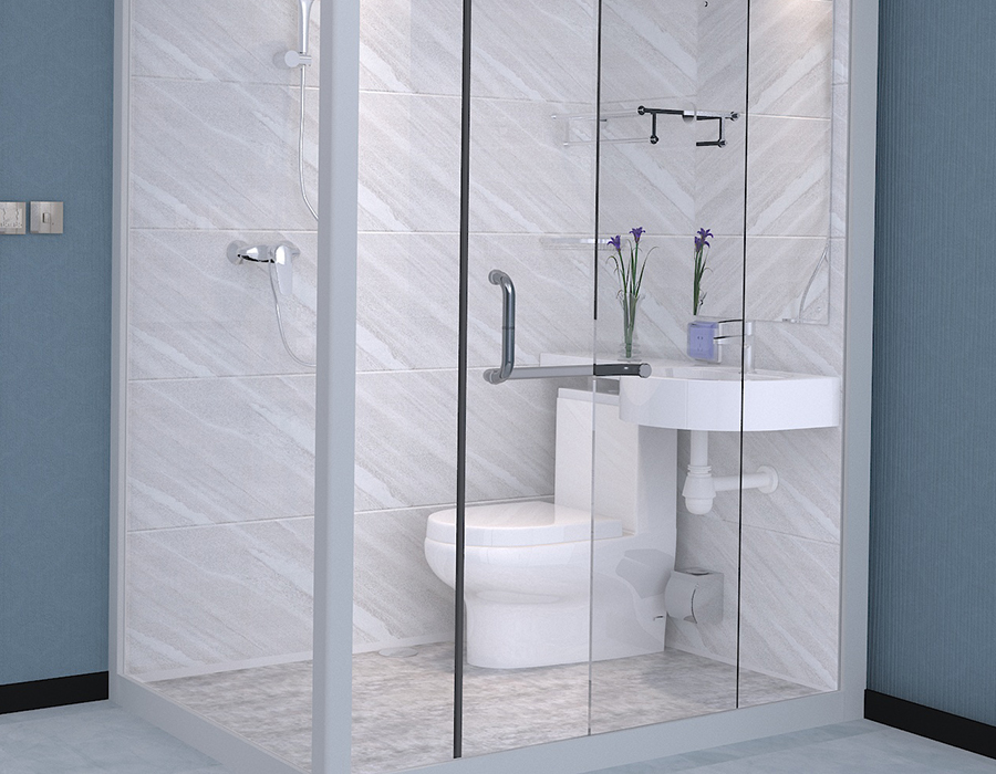 Kamar Mandi Terintegrasi Modular Dinding Kaca dengan Panel Interior Serat Resin PEC