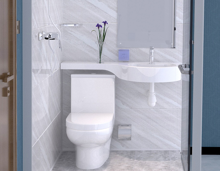 Kamar Mandi Terintegrasi Modular Dinding Kaca dengan Panel Interior Serat Resin PEC