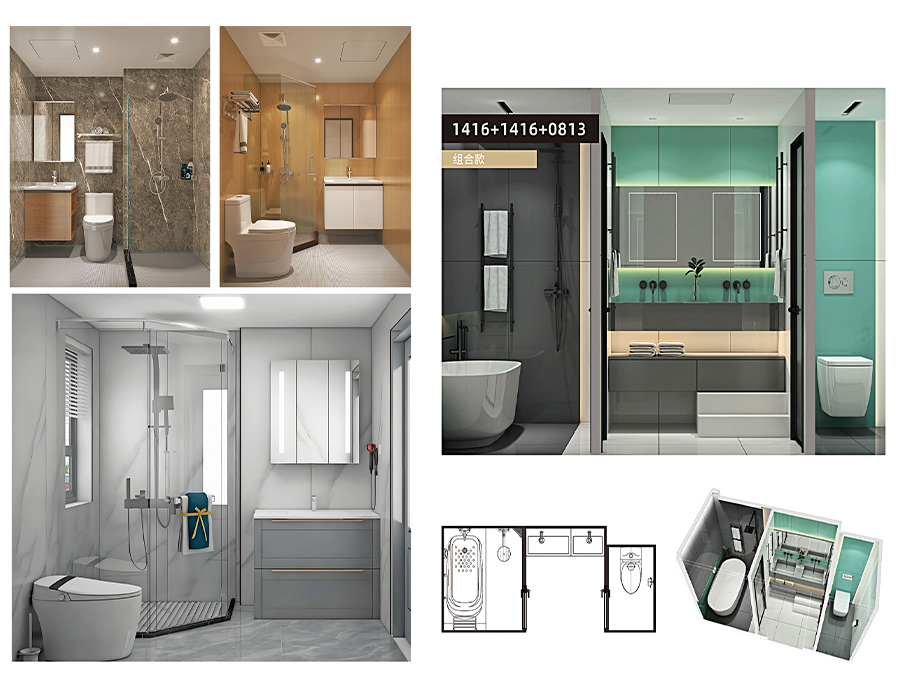 Kamar Mandi Prefab All-in-one SMC Multiwarna Warna Tunggal